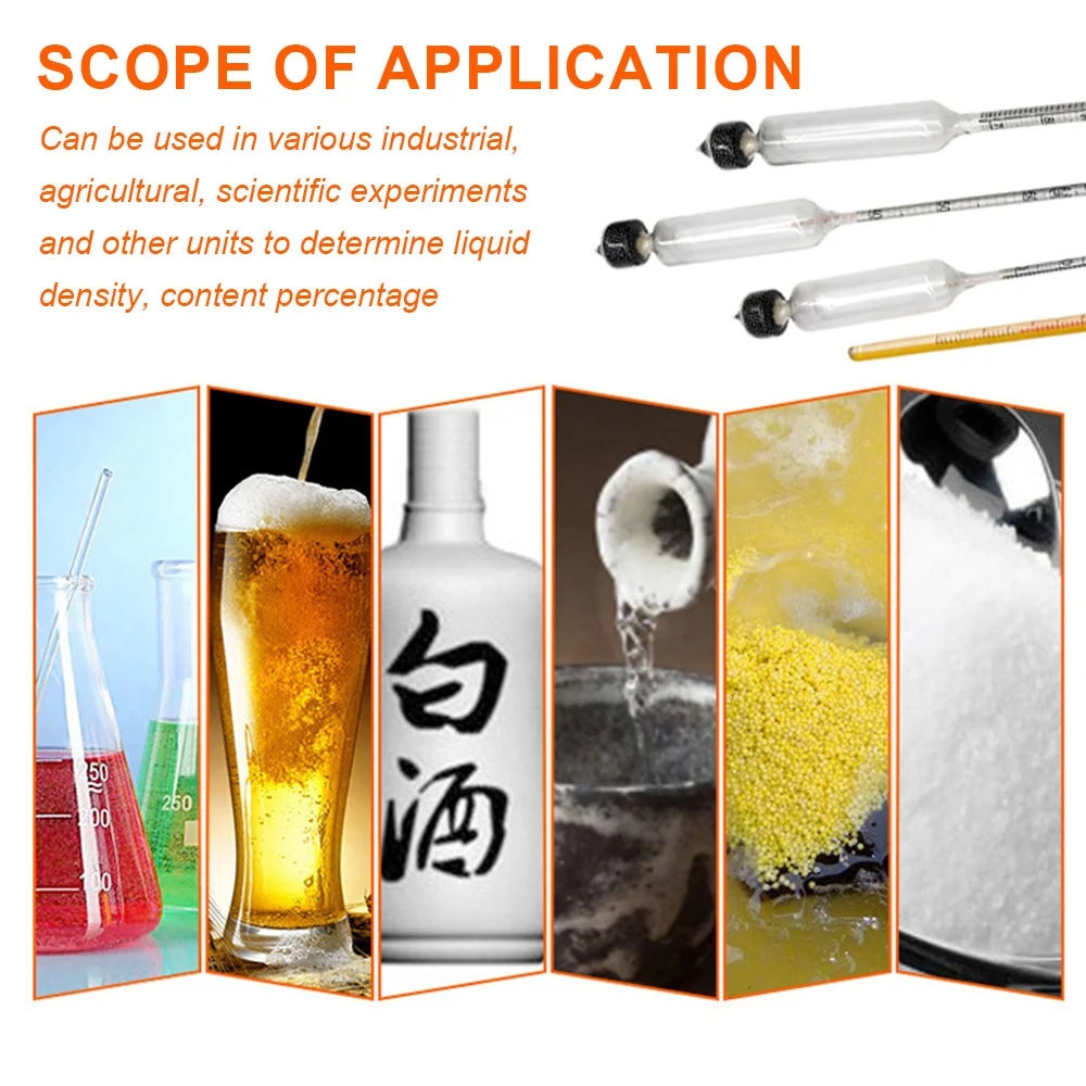 Vodka Whiskey Alcohol Wine Hydrometer Meter In Wooden Box Alcoholmeter Concentration Meter (0-40%, 40-70%, 70-100%) alcohol meter