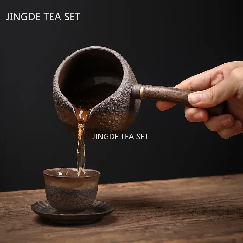 Japanese Style Coarse Pottery Teapot  Ebony Side Handle Tea Pot Gold lron glaze Fair Cup Handmade Tea Ceremony Supplies 240ml
