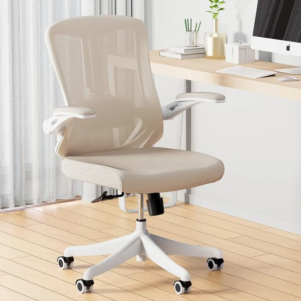 Office Chair Lumbar Support (Khaki) Tilt Function Breathable Mid-Back Comfortable Mesh Computer Chair With PU Silent Wheels Desk