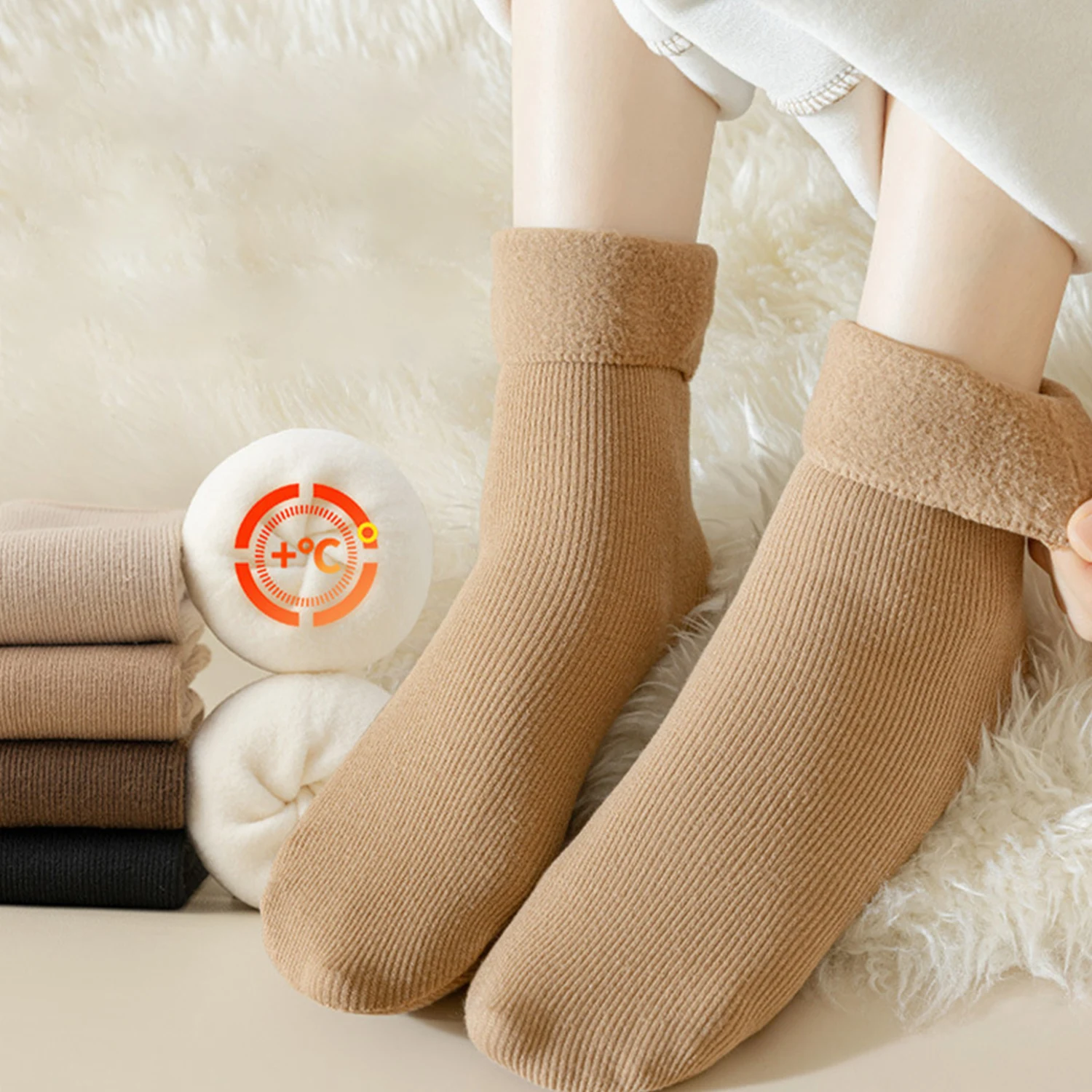 

1Pair Thermal Socks Women Winter Warm Thicken Fleece-lined Short Socks Thermal Plush Socks Snow Boot Accessories Home Floor Wear