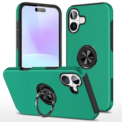 Magsafe Magnetic Car Ring Stand Holder Shockproof Matte Armor Phone Case for iPhone 15 Plus (Dark Green)