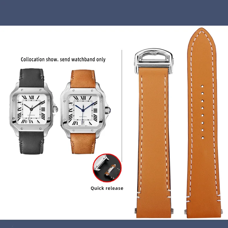 thumbnail image 1 of Reloj de cuero de liberación rápida de 21 mm con accesorios para pulsera de reloj con hebilla flotante Caitier Santos WSSA0009 WSSA0018, 1 of 5