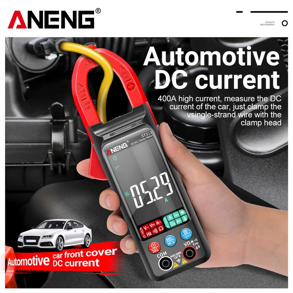ANENG ST212 DC/AC 전류 디지털 클램프 미터 6000 카운트 400A 앰프 멀티미터 대형 컬러 스크린 전압 테스터 자동차 Hz NCV 옴