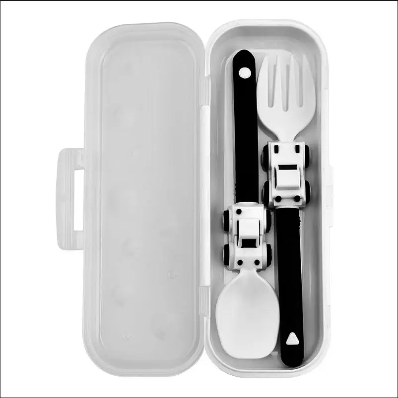 Learning Spoons Fork Spoon Set Baby Cutlery 7 colours Children Cute Cartoon Racing Fork And Spoon Set Baby Children Cartoon Fork Spoon Self-feeding Tableware Easter Gift