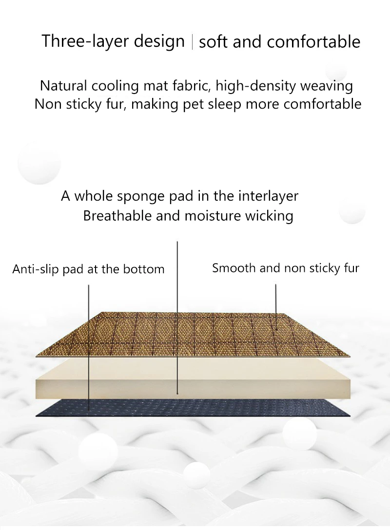 KittyNook Cat Co. Natural Rattan Cat Sleeping Mat: 3 layers—anti-slip base, sponge center, smooth comfy surface.