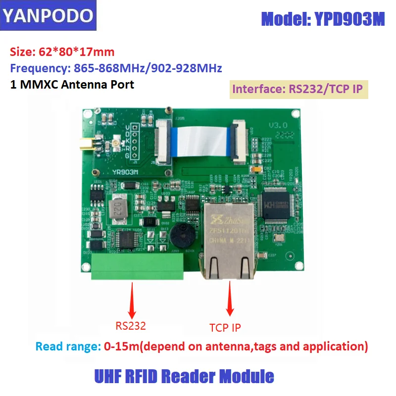 

Yanpodo UHF RFID Small Reader Module TTL/RS232/USB/TCP IP interface 0-15m Long Read Range with free SDK for Kit Embedded System