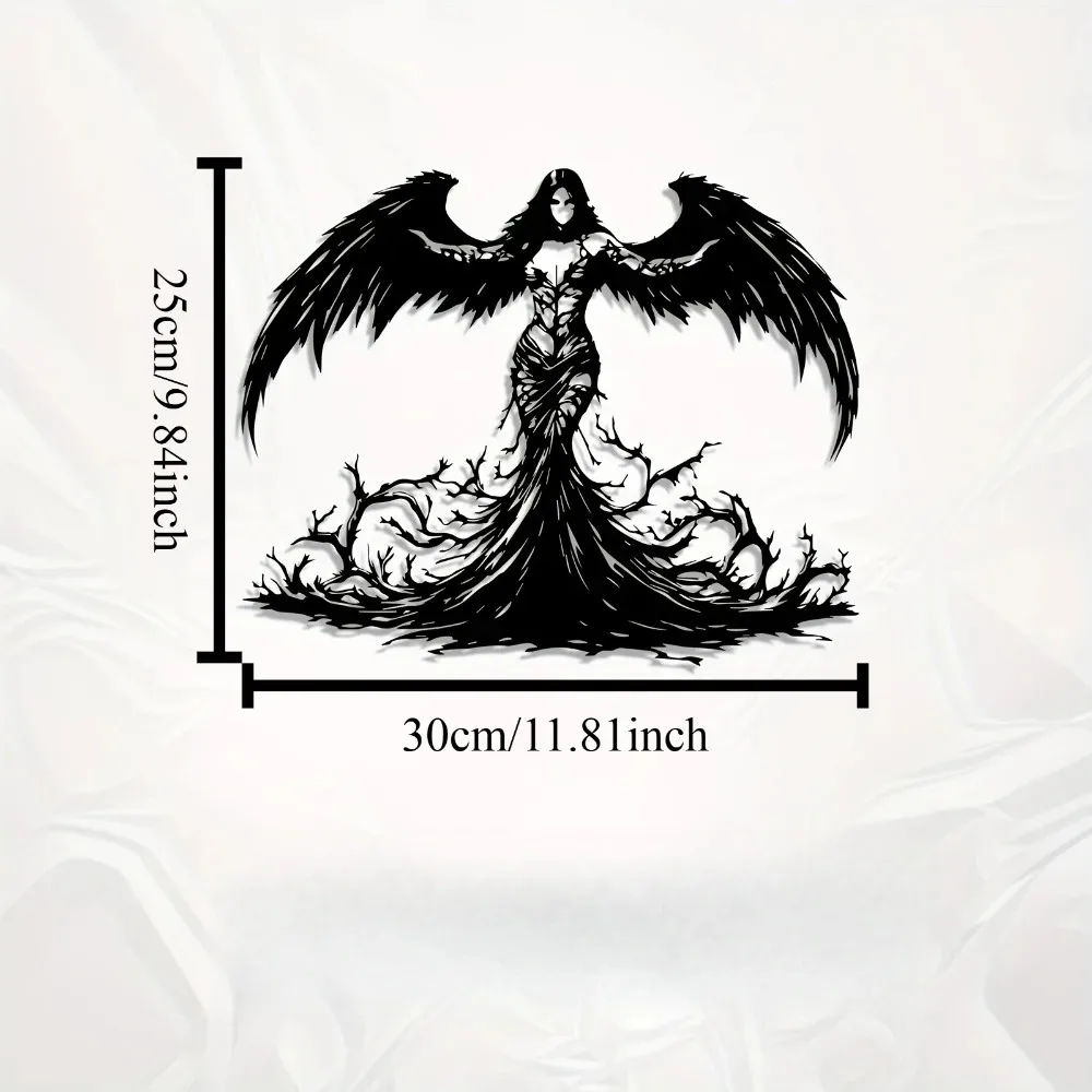Gothic Angel Metal Wall Art - Weatherproof Indoor/Outdoor Halloween Decoration Gift