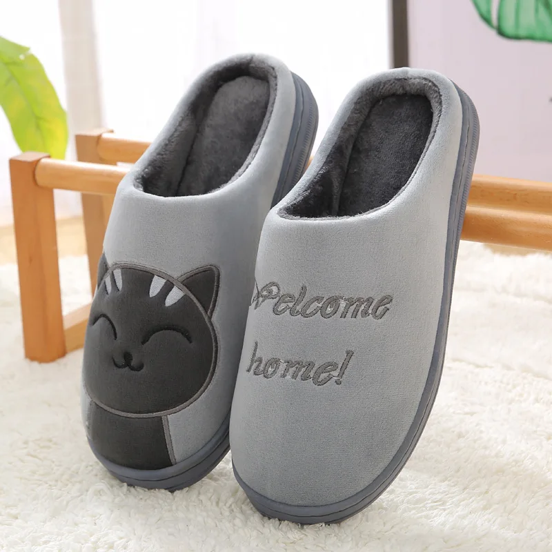 Women Winter Home Slippers Unisex Cartoon Cat Shoes Non-slip Soft