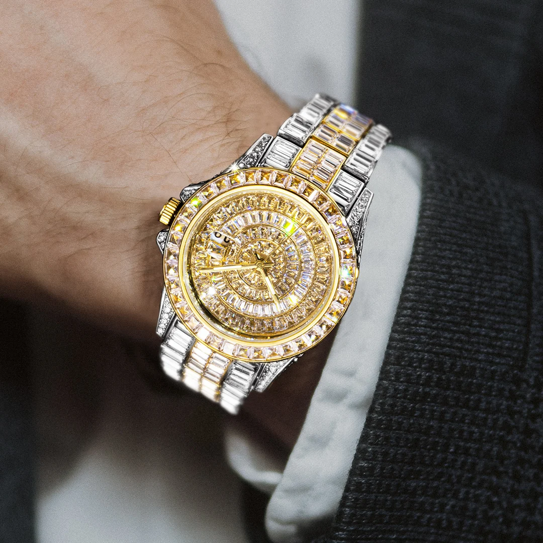 Fashion Men's Iced Out Watches Brand MISSFOX Luxury Automatic Date Male Clock Hip Hop Big Square Diamond Bling Wristwatch Reloj
