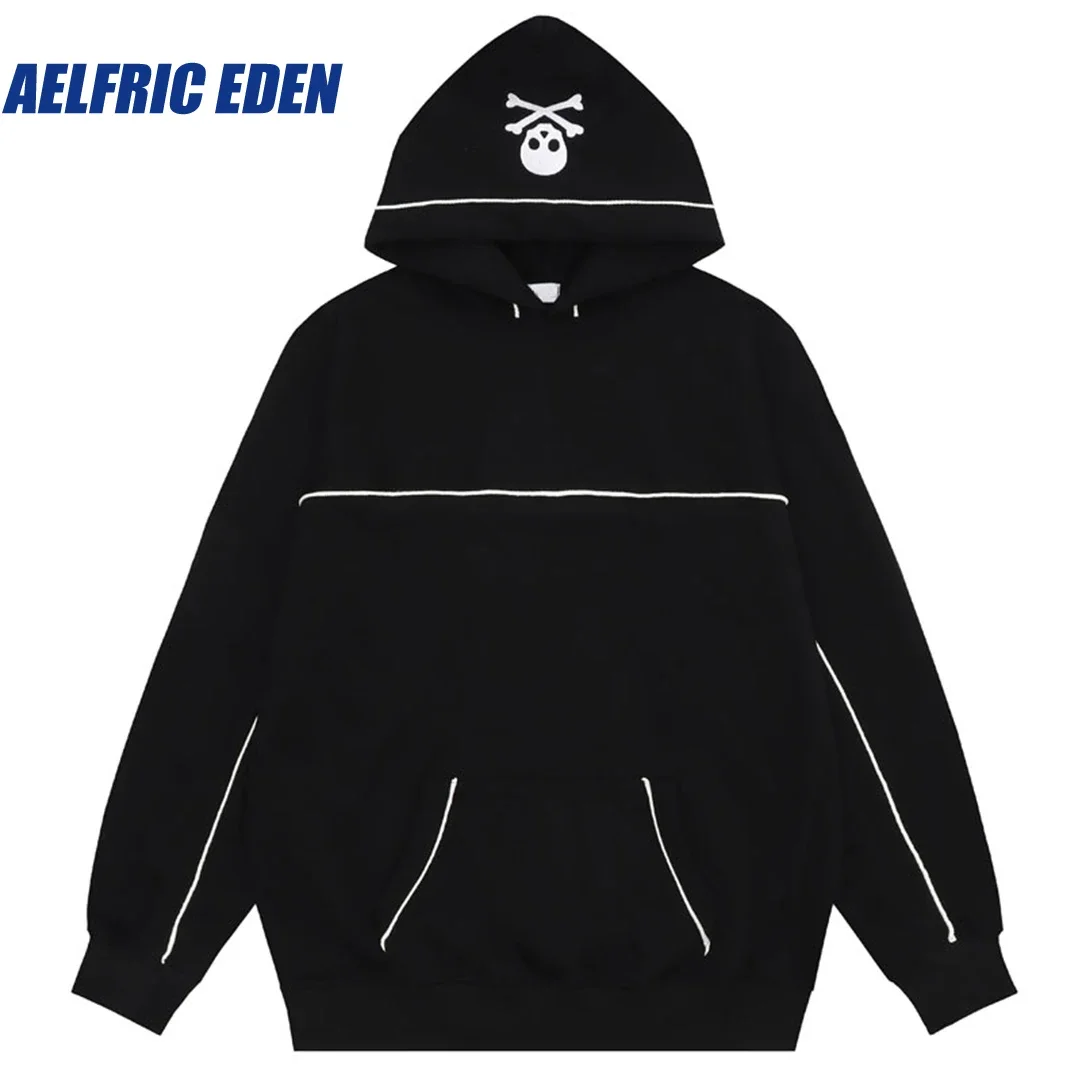 

Aelfric Eden Embroidery Skull Skeleton Letter Hiphop Hoodie Streetwear Men Oversized Sweatshirt 2023 Harajuku Loose Punk Hoodies