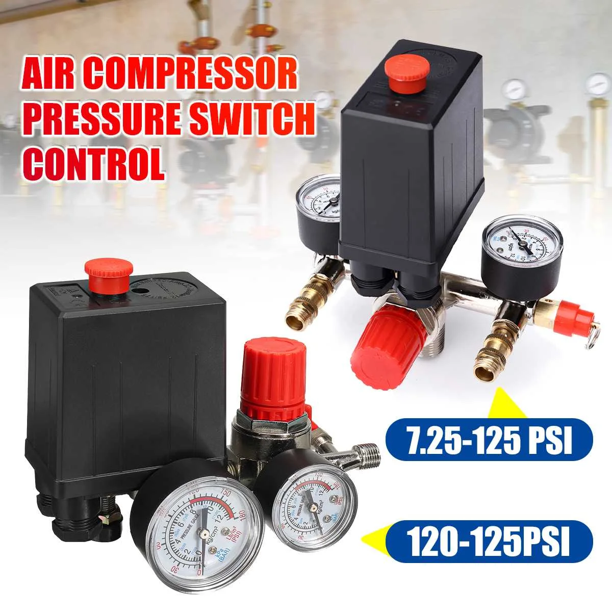 Air Regulator Compressor Pressure Valve Control Switch Regulator 125 PSI Gauges 