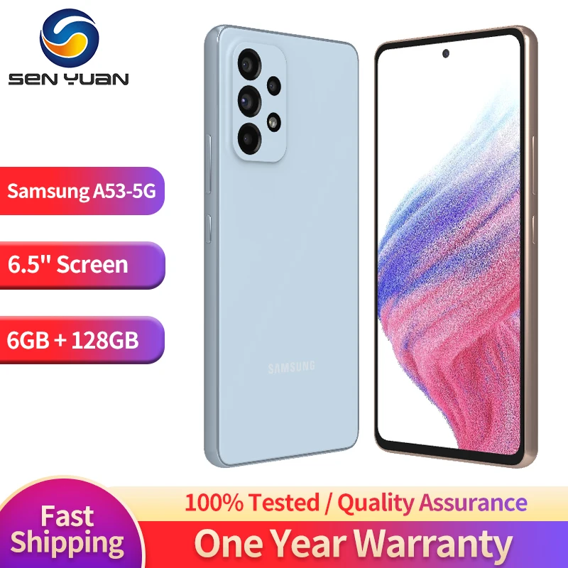 

Original Samsung Galaxy A53 A536U 5G Mobile Phone 6.5" 6GB RAM 128GB ROM Fingerprint Quad Camera Octa-Core Android CellPhone