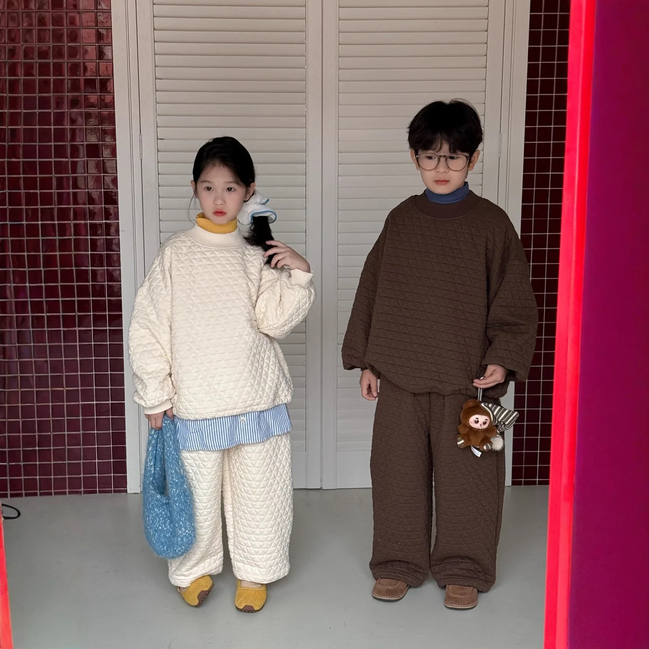 الخريف الشتاء الأطفال فتاة 2 قطعة مجموعة الملابس القطن Argyle القطن مبطن طفل فتاة البلوفرات دعوى فضفاضة سميكة الدافئة 1-10Y الصبي بانت