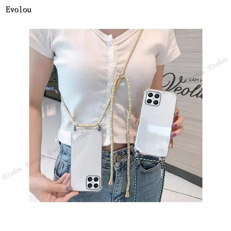 Crossbody Necklace Cord Silicone Phone Case - Transparent Shockproof Cover