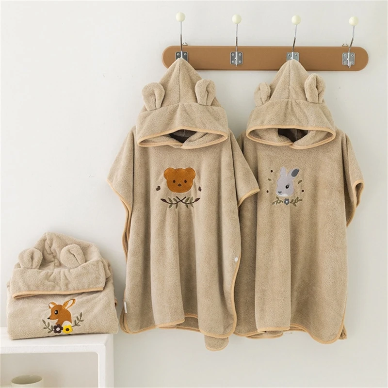 

Baby Bathrobe Hooded Towel Bath Towel Animal Embroidery Coral Velvet Children's Kids BeachTowel Infant High Absorbent Bathrobe