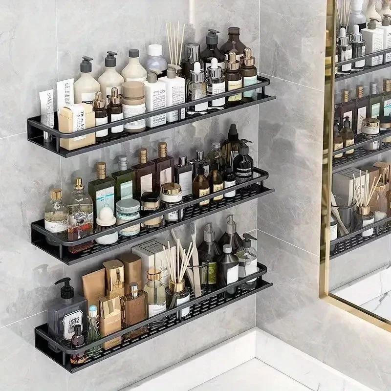 1 Piece Bathroom Rack Wall-Mounted Shampoo And Cosmetic  Rack Aluminum Shower Shelf Towel Toothbrush Tooth Cup  To Barh tub mat 3
