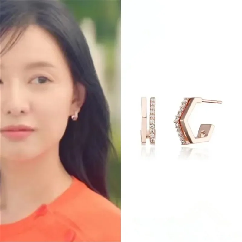 Korean Drama Tears Queen Kim Ji won's Same Style Earrings Fashion Geometric Polygonal Copper Inlaid Zircon Earrings neurosonic drama queen 1 cd