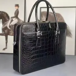 2023 New Luxury Crocodile Skin Men's Briefcase Genuine Leather Business Office Bag Large Capacity Double Zipper Briefcase 45