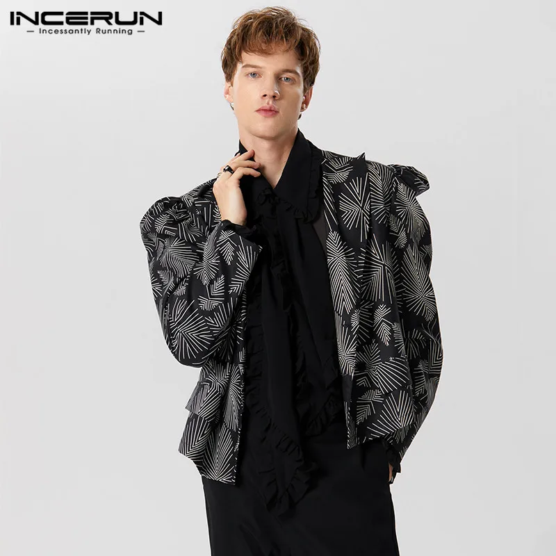 

Men Blazer Printing Lapel Long Sleeve Double Breasted Casual Suits Autumn Streetwear Loose Fashion Men Thin Coats S-5XL INCERUN