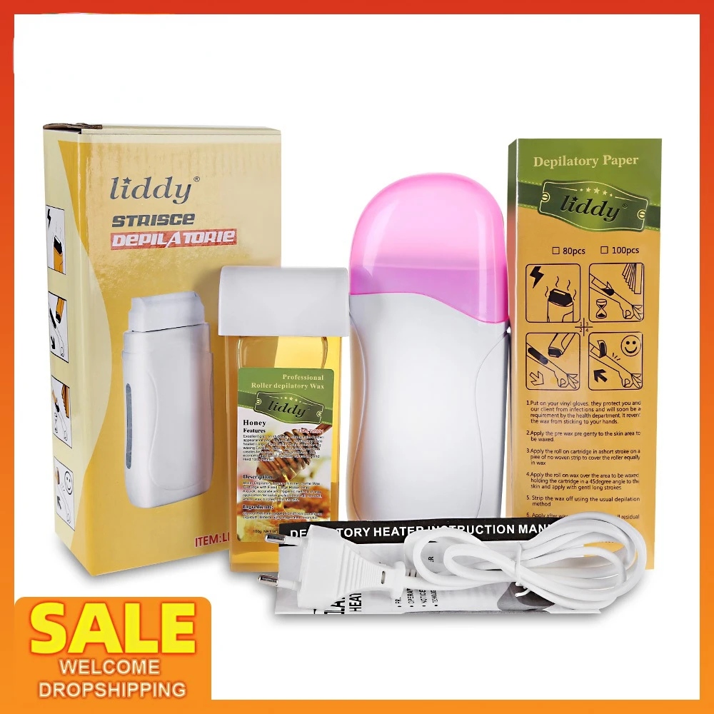 

4Pcs Professional Roller Depilatory Wax Kit Hair Removal Waxing Kit Wax Heater Machine Rolling Wax Paper Facial Body Epilator