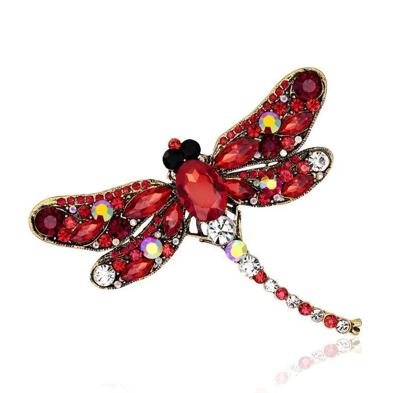 Retro Dragonfly Brooch Female Alloy Inlaid with Diamond Heavy Industry Insect Safety Pin Suit Coat Collar Fashion Pin Accessory