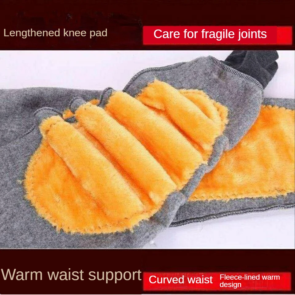 Man Winter Plush Thicken Cotton-padded Trousers Kneepad High Waist Thermal Pants Middle Aged Elderly Fattening Enlarge Leggings