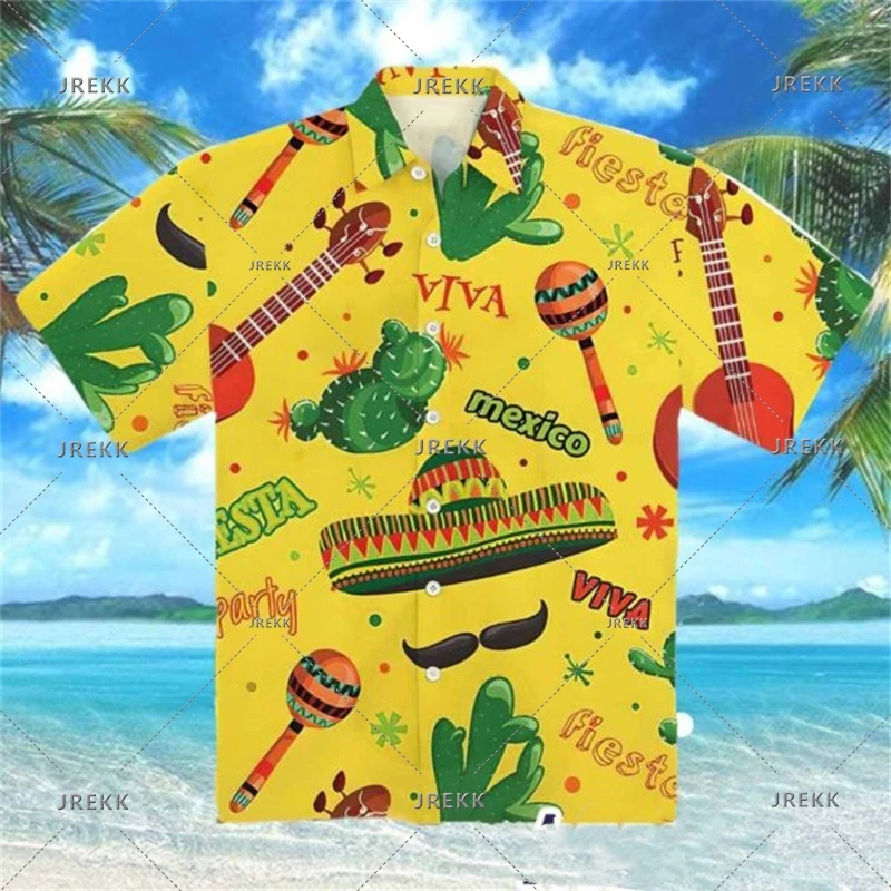 thumbnail image 1 of Camisas para hombre, fiesta mexicana, camisetas creativas con estampado 3D, nuevas camisas hawaianas casuales holgadas sin bolsillos de manga corta de alta calidad, 1 of 4