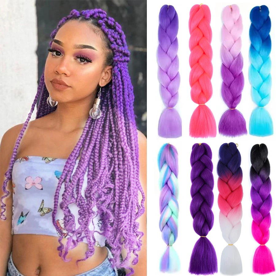 Synthetic 24Inch Long Jumbo Braids Extensions Yaki Straight Braiding Hair Afro Ombre Color Hair for Women 1