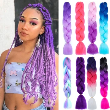 Synthetic 24Inch Long Jumbo Braids Extensions Yaki Straight Braiding Hair Afro Ombre Color Hair for Women 1
