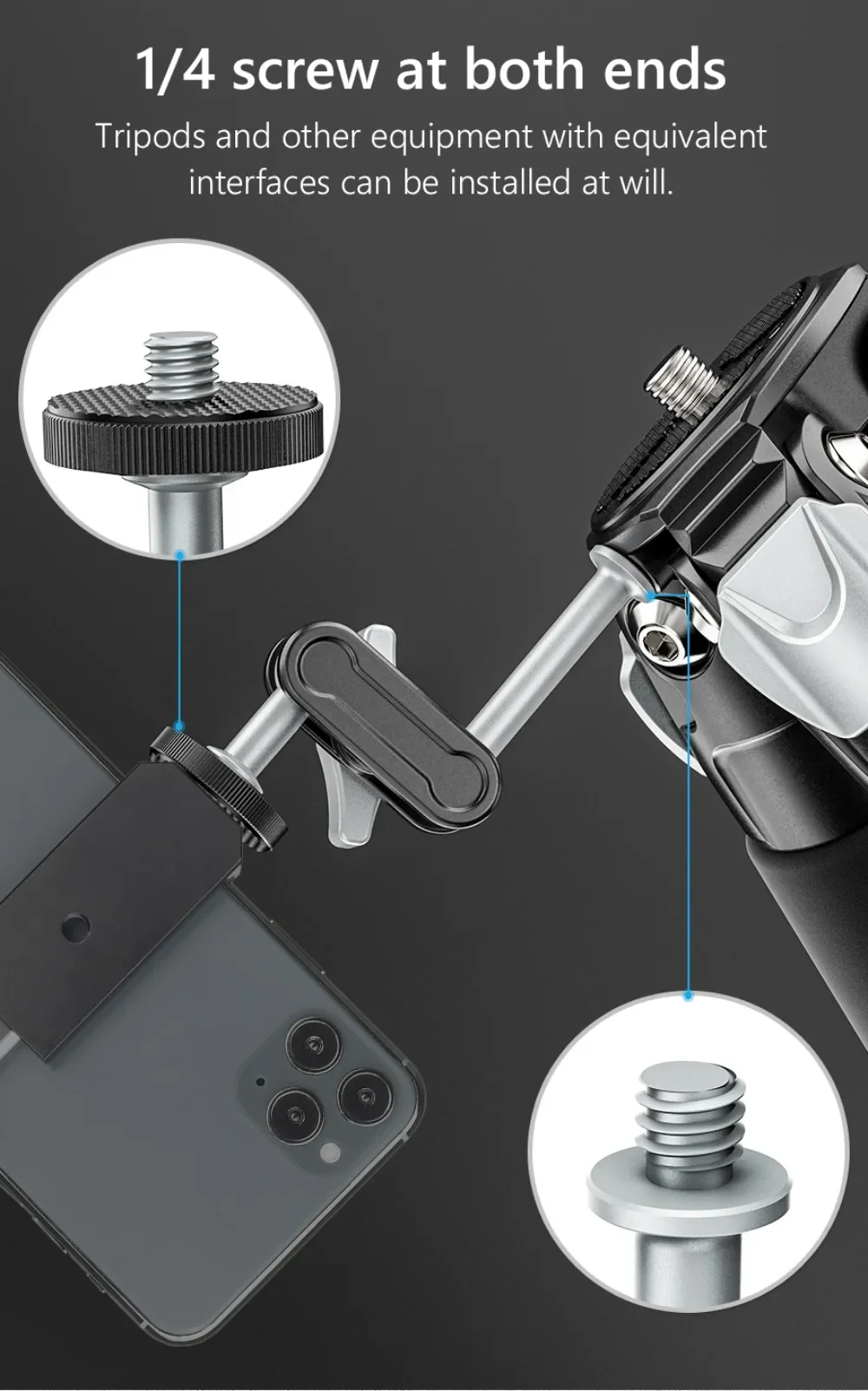 Magic Arm and Universal Phone Clamp Adapter Clip Mount 1/4 Inch Screw for Mounti