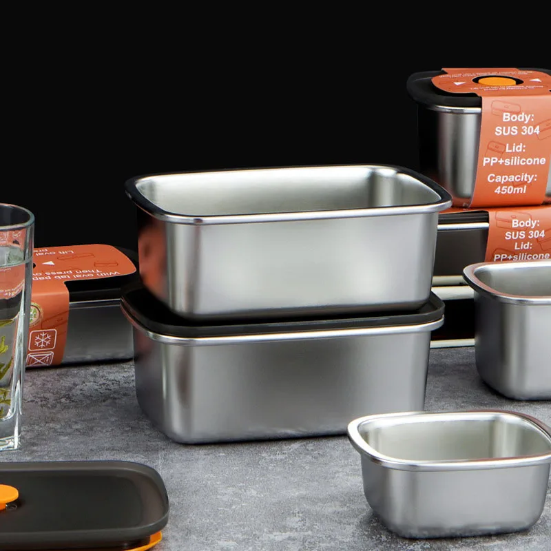 

304 Stainless Steel Lunch Bento Box Refrigerator Refrigerated Sealed Fresh Keeping Boxes Outdoor Picnic Food Storage Containers