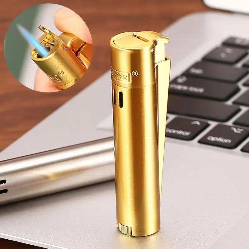 CLIPPER Metal Butane Gas Lighter Windproof Straight Jet Blue Flame With  Dust Cap Gift Box Smoking Accessories Gadgets For Men