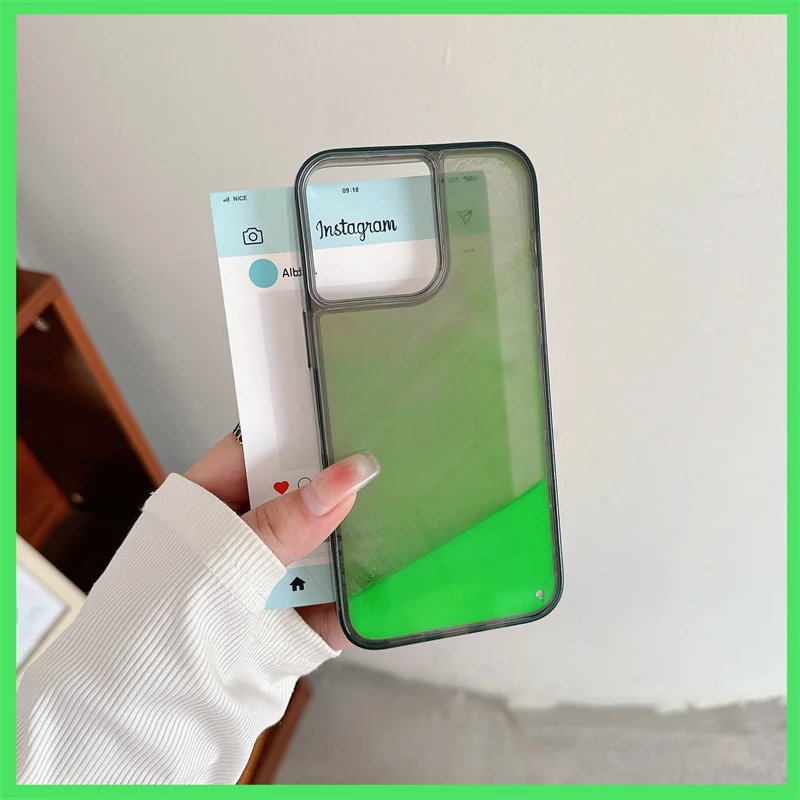 Luminous Dynamic Moving Sand Phone Case: Glow-in-the-Dark Liquid Glitter Quicksand Hard Cover
