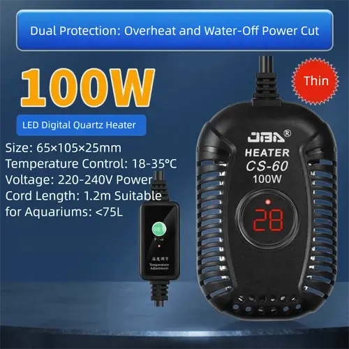 Quartz Glass Aquarium Submersible Heater Ultra Short Low Water Level Fish Tank Heating Rod 25w-150w Adjustable - Image 9