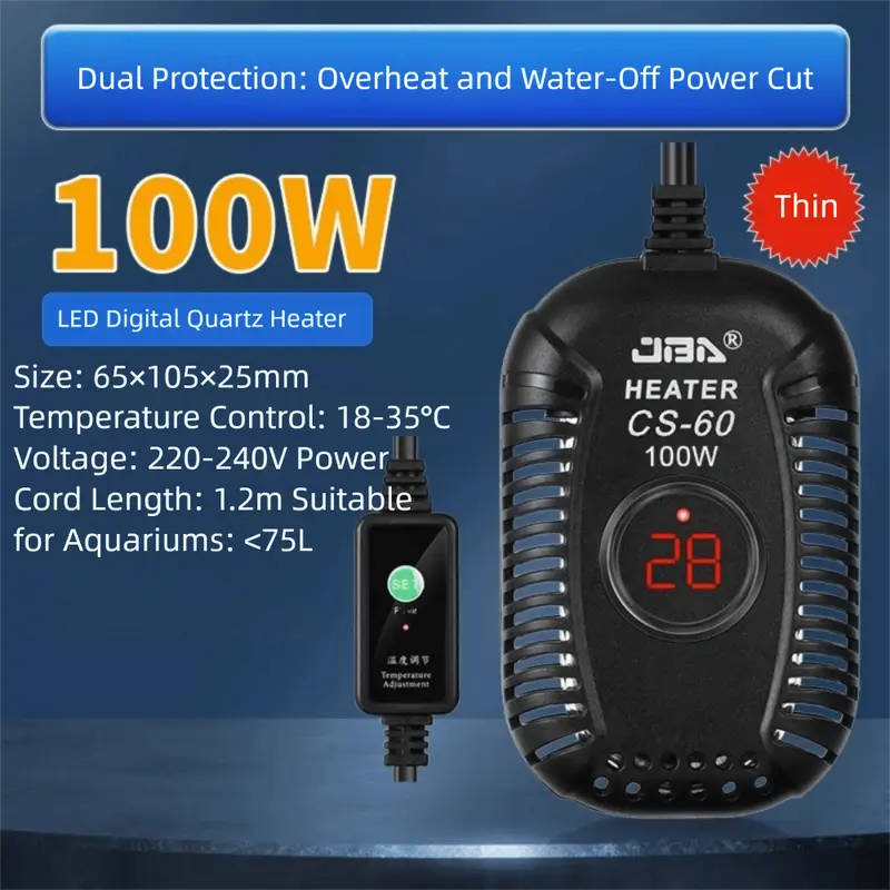 Quartz Glass Aquarium Submersible Heater Ultra Short Low Water Level Fish Tank Heating Rod 25w-150w Adjustable - Image 9