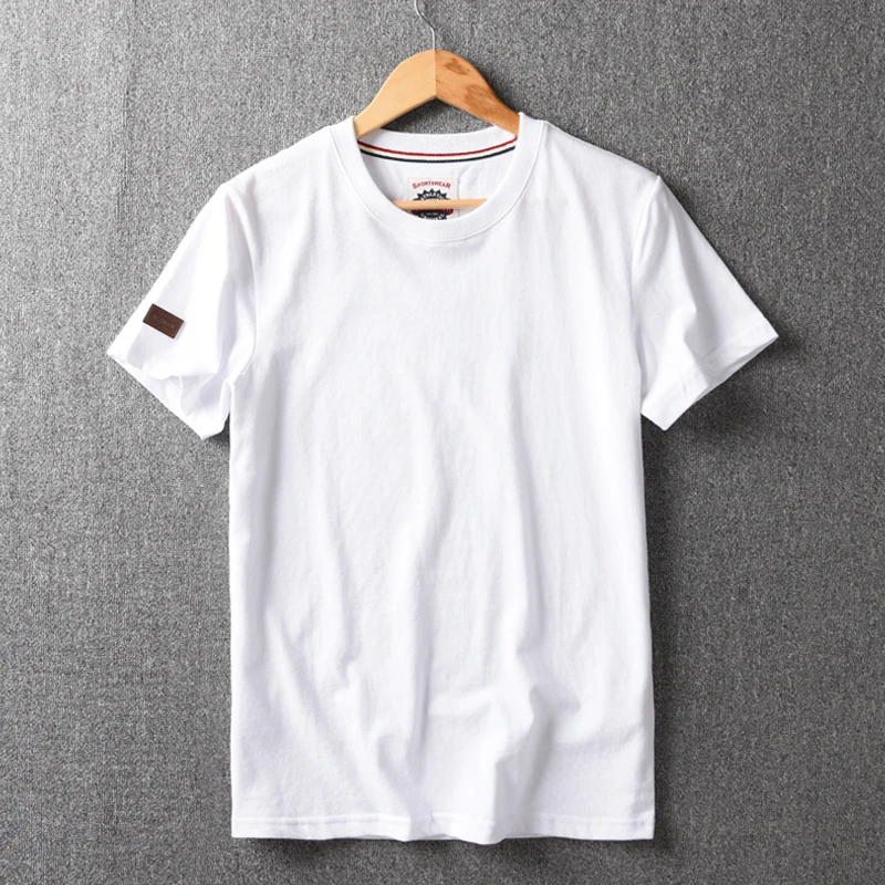 Summer New American Retro Short-sleeved O-neck Solid Color T-shirt Men's Fashion Simple 100% Cotton Washed Casual Sport Tops