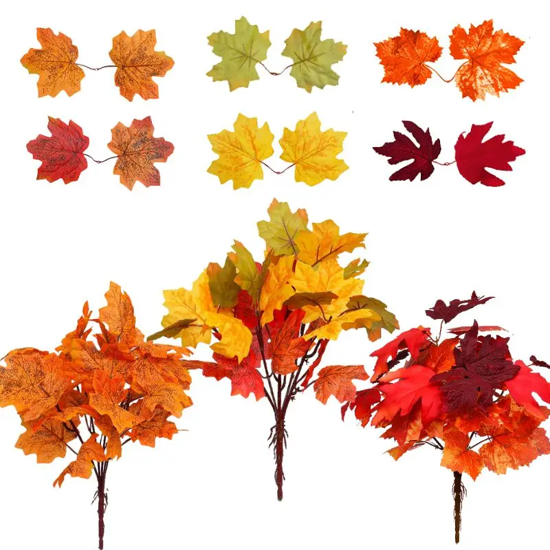 

Artificial Autumn Maple Leaves Branches Fake Simulation Leaf Halloween Thanksgiving Decorations for Home Decor DIY Vase Ornament