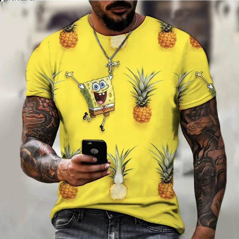2024 Summer Children's SpongeBob T-shirt Kids Fashion Casual Men's Round Neck T-shirt Cartoon Boys Clothes Girls Tops 5