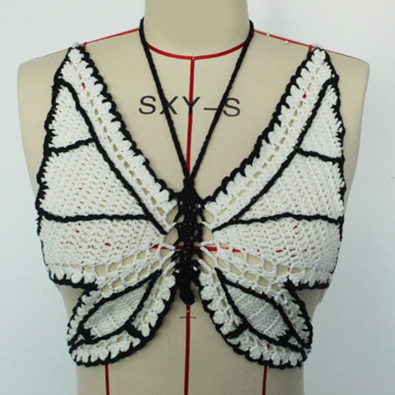 Женский сексуальный бретель с v-образным вырезом и бретельками в форме бабочки, вязаный пляжный бюстгальтер-бикини