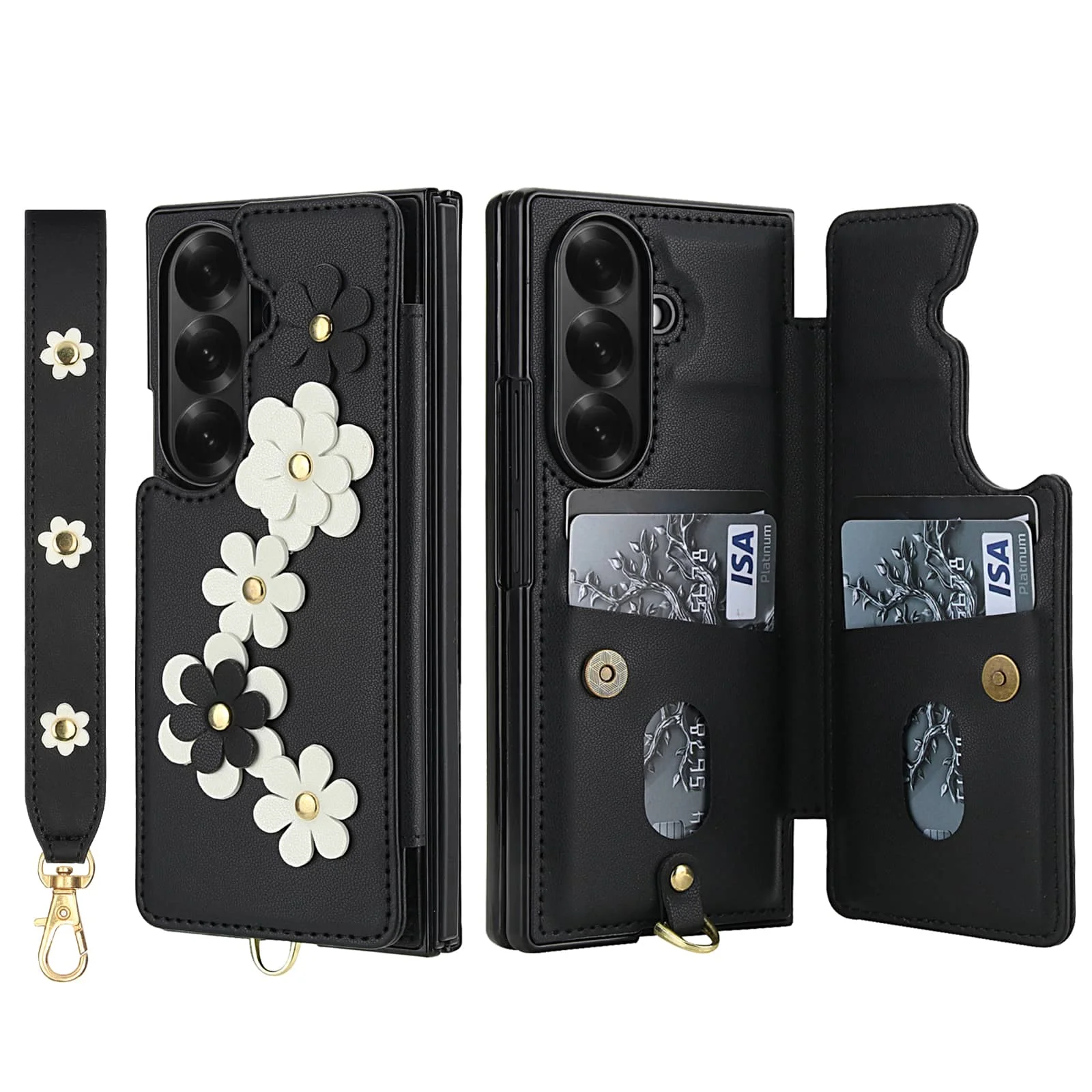 Floral Crossbody Wallet Phone Case with Card Holder & Magnetic Kickstand - Shockproof Design