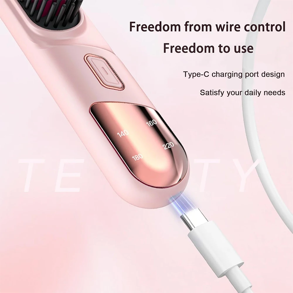 Portable Electric Hair Brushes Wireless Hair Straightener Brush Mini Electric Straightening Comb Negative Ion Thermal Comb