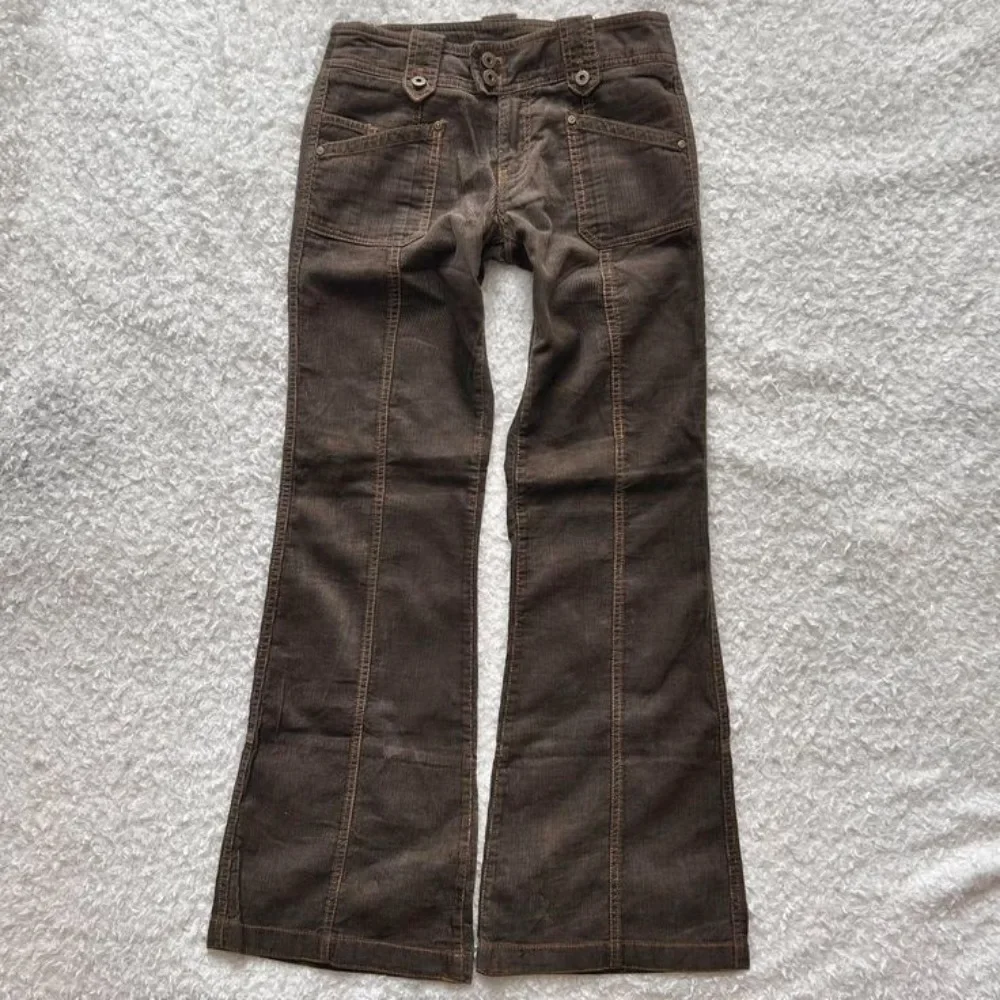 Y2K Harajuku Retro Brown Wide Leg Flare Jeans Womens Low Rise Multi Pocket Cargo Jeans Gothic Casual Fashion Sexy Slim Fit Jeans 9 S57b97219b5fe49758d111f51c86b279ev