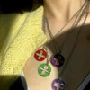 New Trendy Brand Cross Round Brand Dripping Oil Pendant Necklace Hip Hop Niche Design Personality Net Red Same Necklace 4