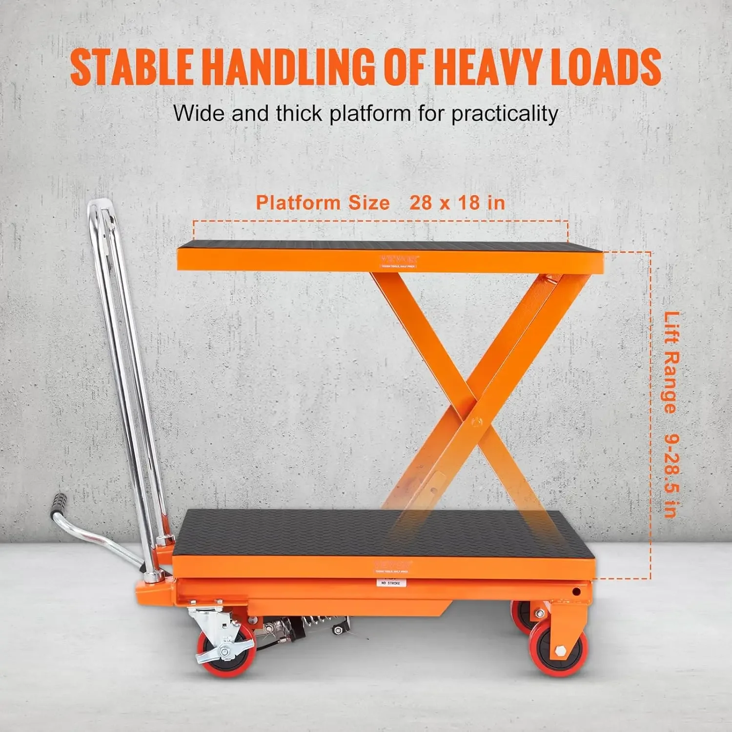 TF23 Hydraulic Lift Table Cart 500lbs Capacity 28.5" with 4 Wheels and Non-Slip Pad, for Material Handling and Transportation 3