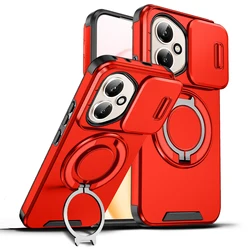 Enhanced Magnetic Stand Phone Case with Slide Camera Protection and Defender Cover - HONOR 400 Pro (Red)