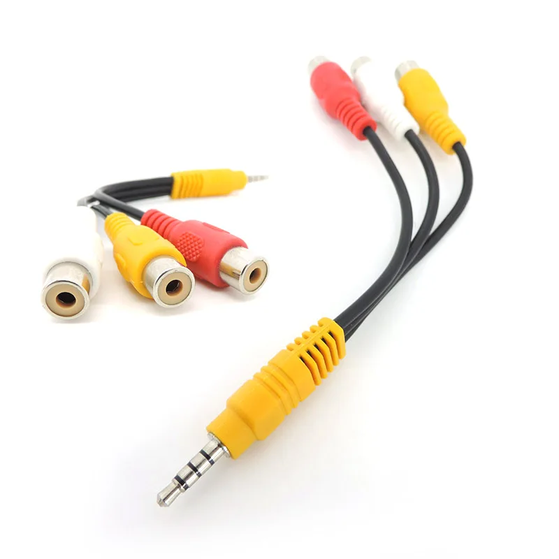 Audio Video 3.5mm Aux Male jack Stereo 4 pole to 3 RCA Female 3rca AV Adapter converter Cable for High-Performance Playback P1