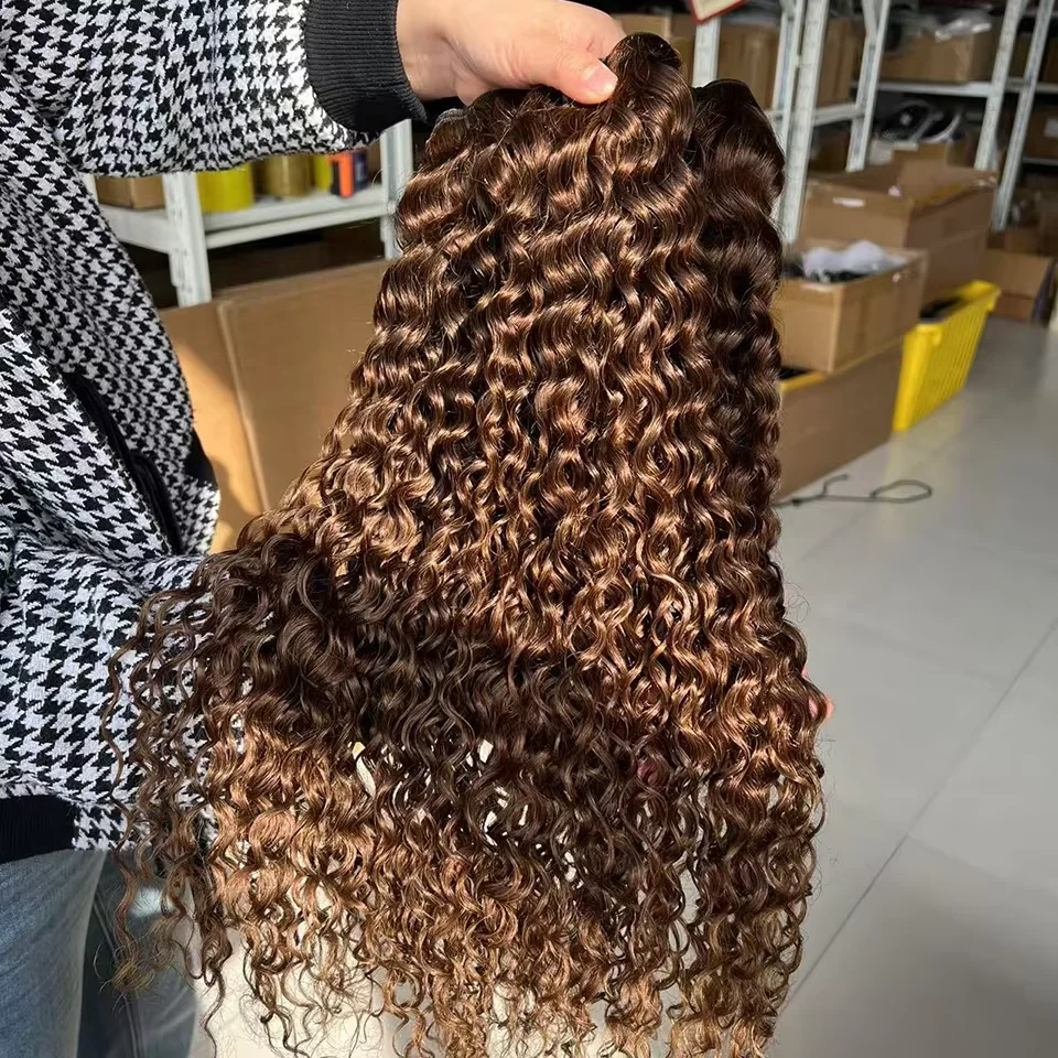 #4 Brown Water Wave Bundles 100% Human Hair Peruvian Remy Hair Weaving Chocolate Brown Curly Hair Bundle Deals For Extensions 2