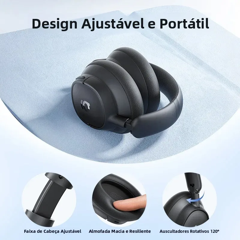 Fones de Ouvido Sem Fio Baseus EH10 NC ANC com Cancelamento de Ruído Adaptativo Híbrido de 45dB, Headsets Hi-Res LDAC, Bluetooth 6.0, 80 Horas de Duração