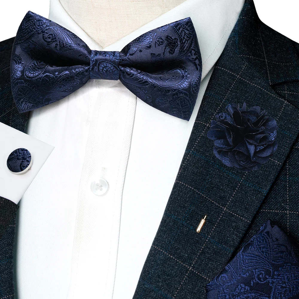 Champagne Silk Jacquard Paisley Bow Tie Set - Pre-tied Bowtie Brooch Hanky  Cufflinks for Weddings  Business