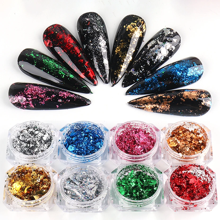 Aluminum Foil Sequins For Nails Gold Silver Irregular Glitter Flakes Mirror Chrome Powder Manicure Winter Decorations LYCB01-08